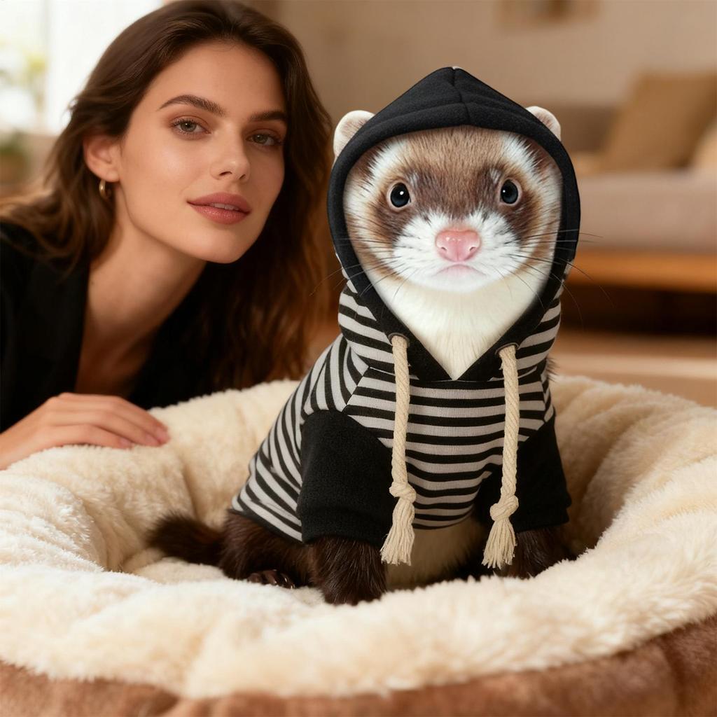 Ferret Hoodie Warm Soft Hamster Outfits With Harness Small Animal Ferret Sweater For Bunny Squirrels Chinchilla Chihuahua Pet