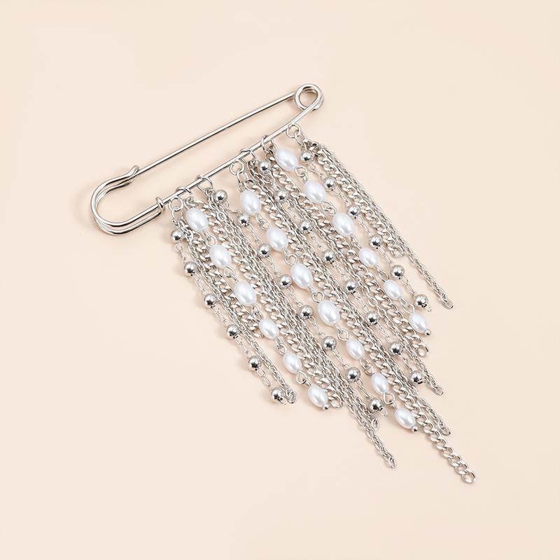 Elegant Pearl Chain Tassel Brooch Fashion Women Clothing Decor Accessories Jewelry Pin Pants Waist Adjust Pins Bag Pendant Gifts