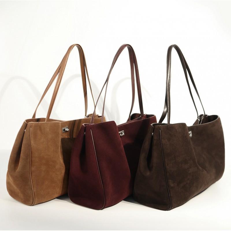 Matte Leather Large-capacity Commuting Shoulder Bag Real Cowhide Retro Light Luxury Tote Premium
