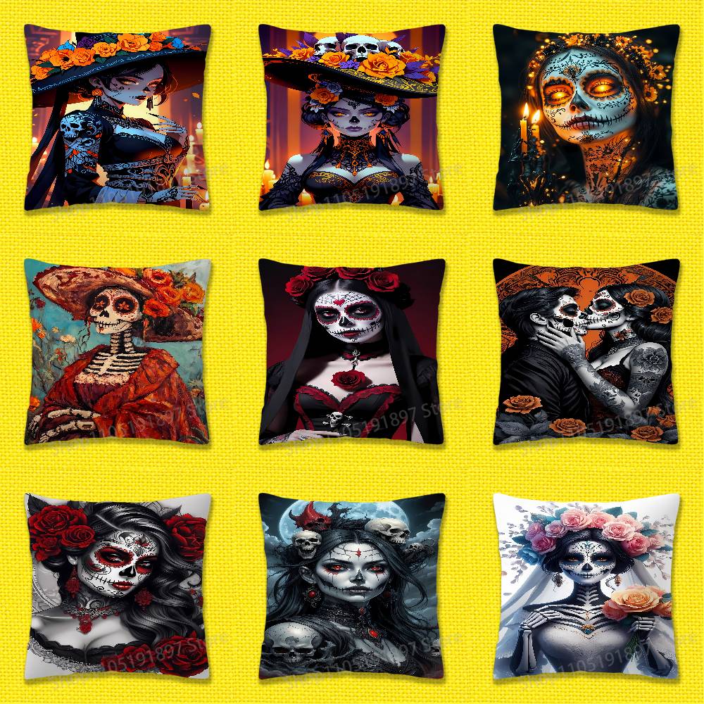 Mexico Skull Girl Catrina Rose Throw Pillow Case For 50x50cm 30x30cm 55x55cm 45x45cm 40x40cm Square Bed Pillowcase Cover