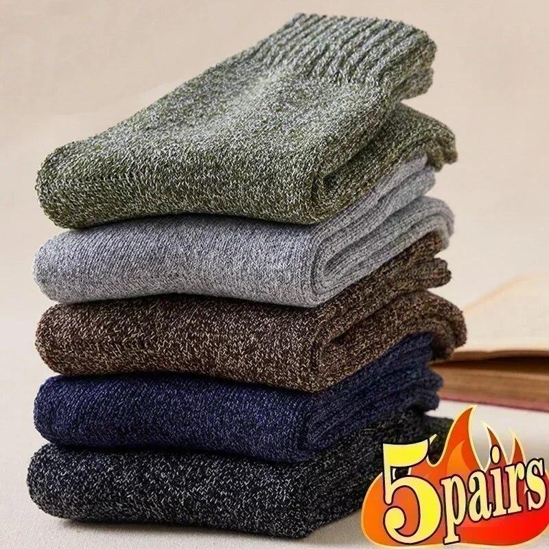 5Pairs Winter Men's Merino Wool Socks Super Thick Warm High Quality Harajuku Retro Snow Casual Antifreeze Cashmere Socks Men