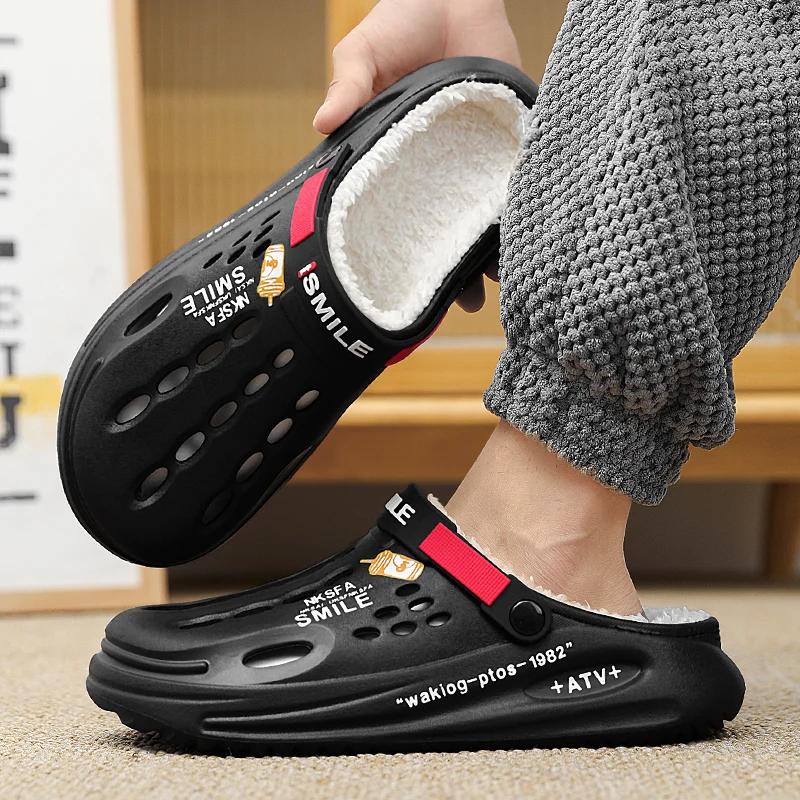 Winter Men Slippers Warm Furry Garden Shoes Soft Indoor Home Cotton Shoe EVA Plush Slides Casual Outdoor Comfortable Fur Clogs