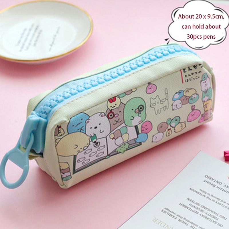 Simple Girls Pencil Case Large Capacity Cartoon Pattern Cute Canvas Stationery Bag Students Supplies