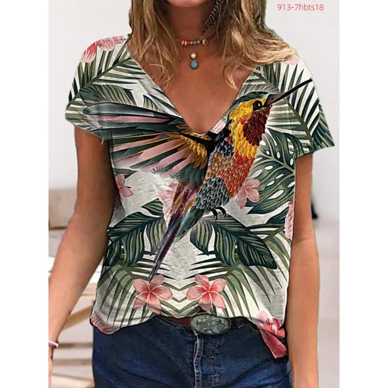 Sommer Damen Kurzarm T-Shirt Schmetterling V-Ausschnitt 3D Druck Freizeit Oberteil Mehrere Stile und Größen zur Auswahl