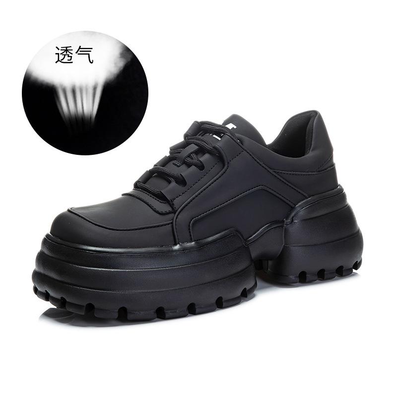 Foam sole leather women's shoes 2025 spring new thick sole heightening dad shoes versatile sports shoes casual small leather shoes