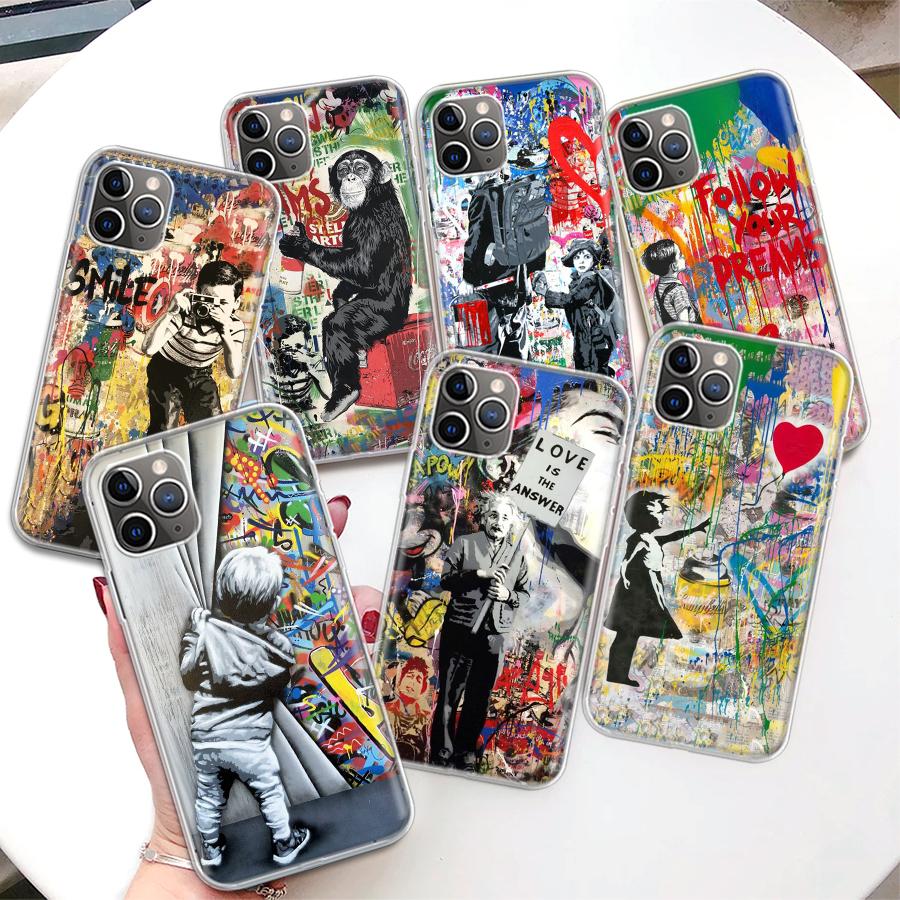 Banksy Graffiti Art Phone Case For Apple iPhone 16 15 14 13 12 11 Pro Max Mini XS XR X 7 Plus 8 + SE Soft Silicone Print Shell F