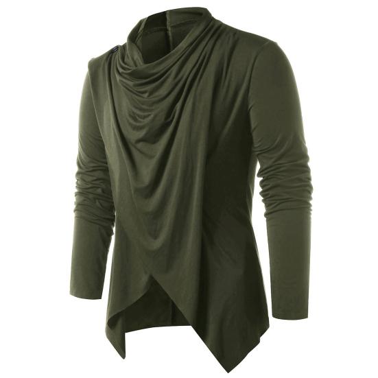 Men Autumn Shirt Vintage Long Sleeves Solid Color Asymmetrical Cardigan Warm Shawl Collar Medieval Breathable Men Autumn Tops for Daily Wear