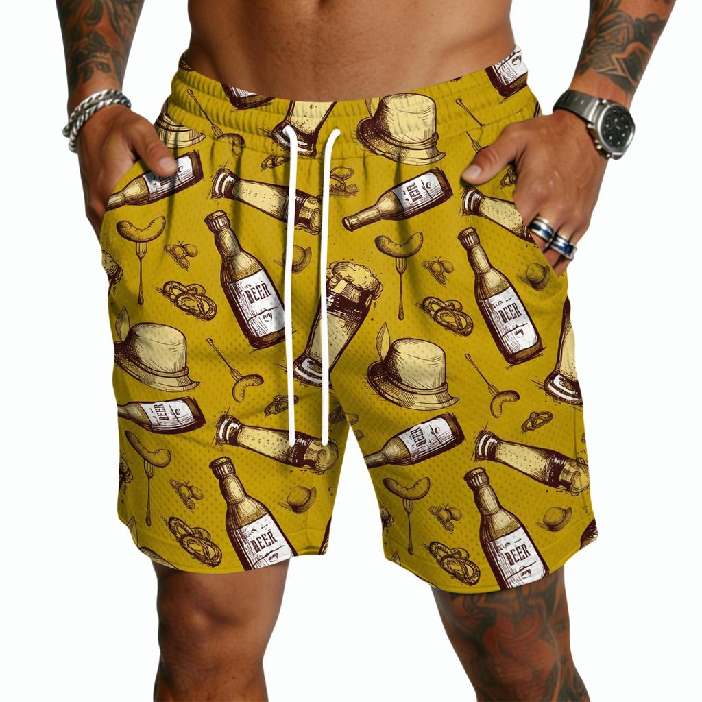 Men Casual Drawstring Shorts Lightweight Quick Dry Five Inch Relaxed Fit with Print Design for Everyday Wear