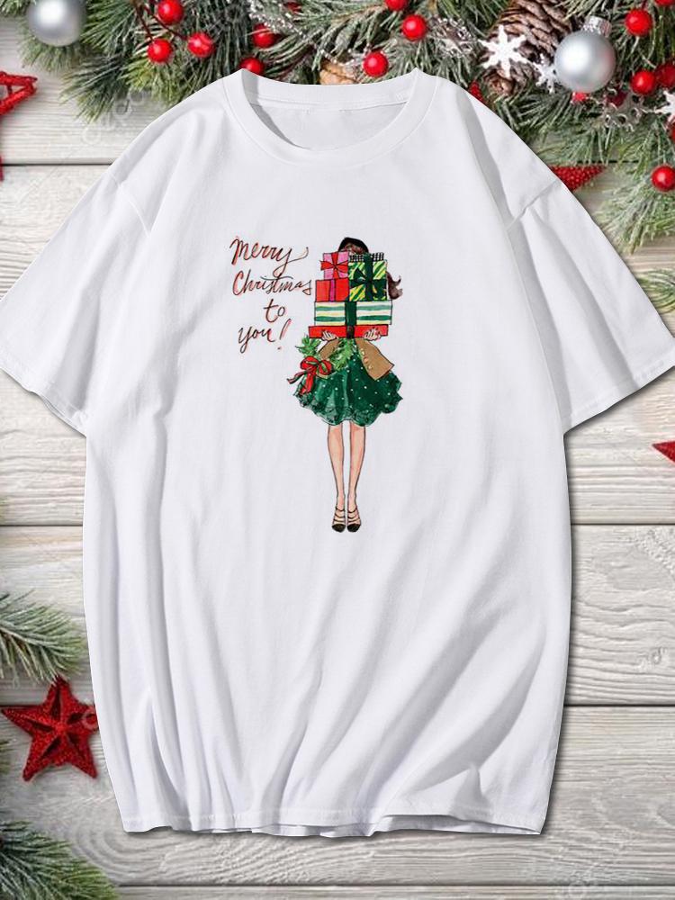 2025 Merry Christmas Women Holiday Fashion T Shirt Trend Graphic T-Shirts Holiday Tshirt New Year O-Neck Cartoon Top Xmas Gifts