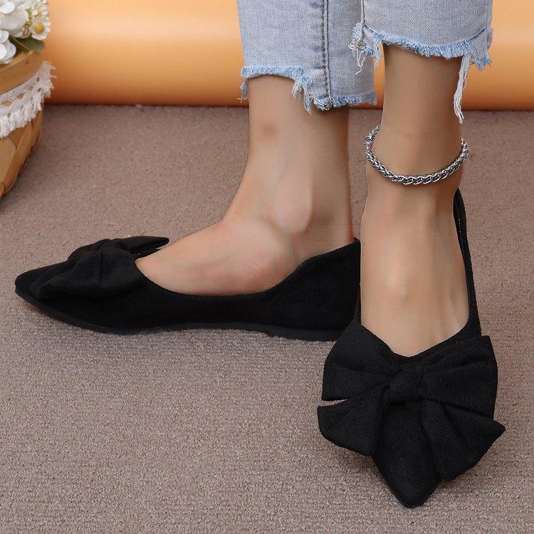 Women Flats Bow Pointed Toe Shoes Female Suede Walking Dress Shoes Spring Fashion Casual Sandals Shallow Zapatillas Mujer