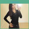 Streetwear Lace Insert Long Sleeve V Neck Crop Top For Women