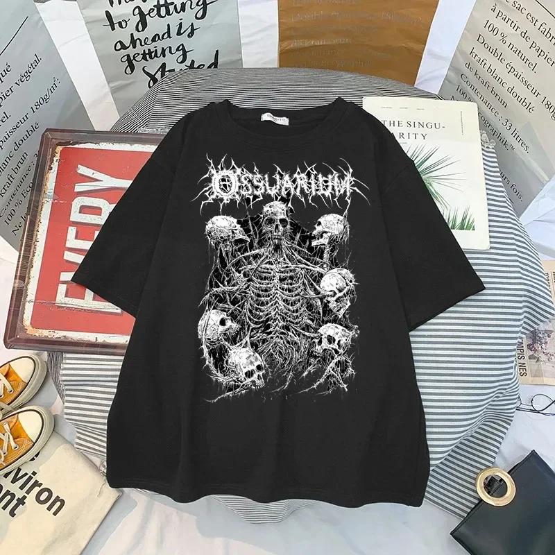 T Shirt Skull Print Gothic Streetwear Summer Loose Men Women T-shirt Punk Dark Grunge Top Harajuku Y2k Clothing