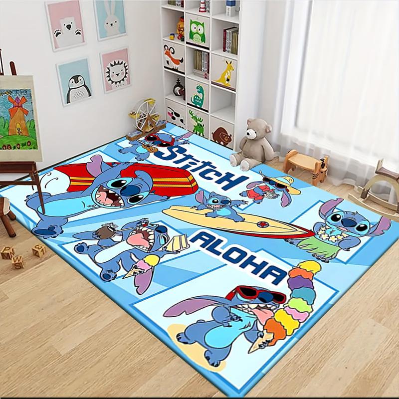 1pc Stitch Cartoon Carpet, 100% Polyester, Non-slip, Machine Washable, Waterproof, Outdoor Yard and Garden Decor, Home and Bedroom Decorative