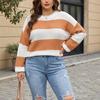 Women'S Top Plus Size Women'S Clothing Style Winter Warm Contrasting Striped Intercolor Pullover Sweater