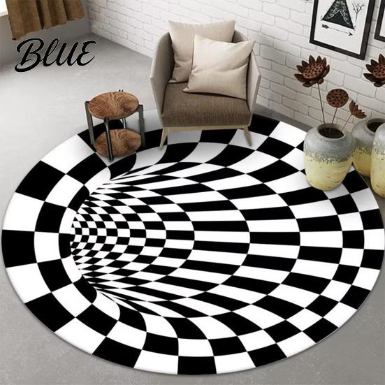 Geometric Anti-Skid Area Vision Bedroom Resistant Washable Carpet Wear Rug Round 3D Stereo Floor Mat