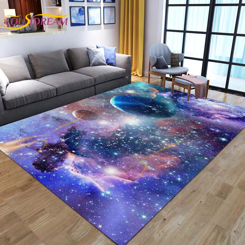 3D Colored Space Mat Galaxy Rug Starry Sky Carpet for Living Room Bedroomt Sofa Planet Rug Nursery Play Rug Floor Mat Home Decor