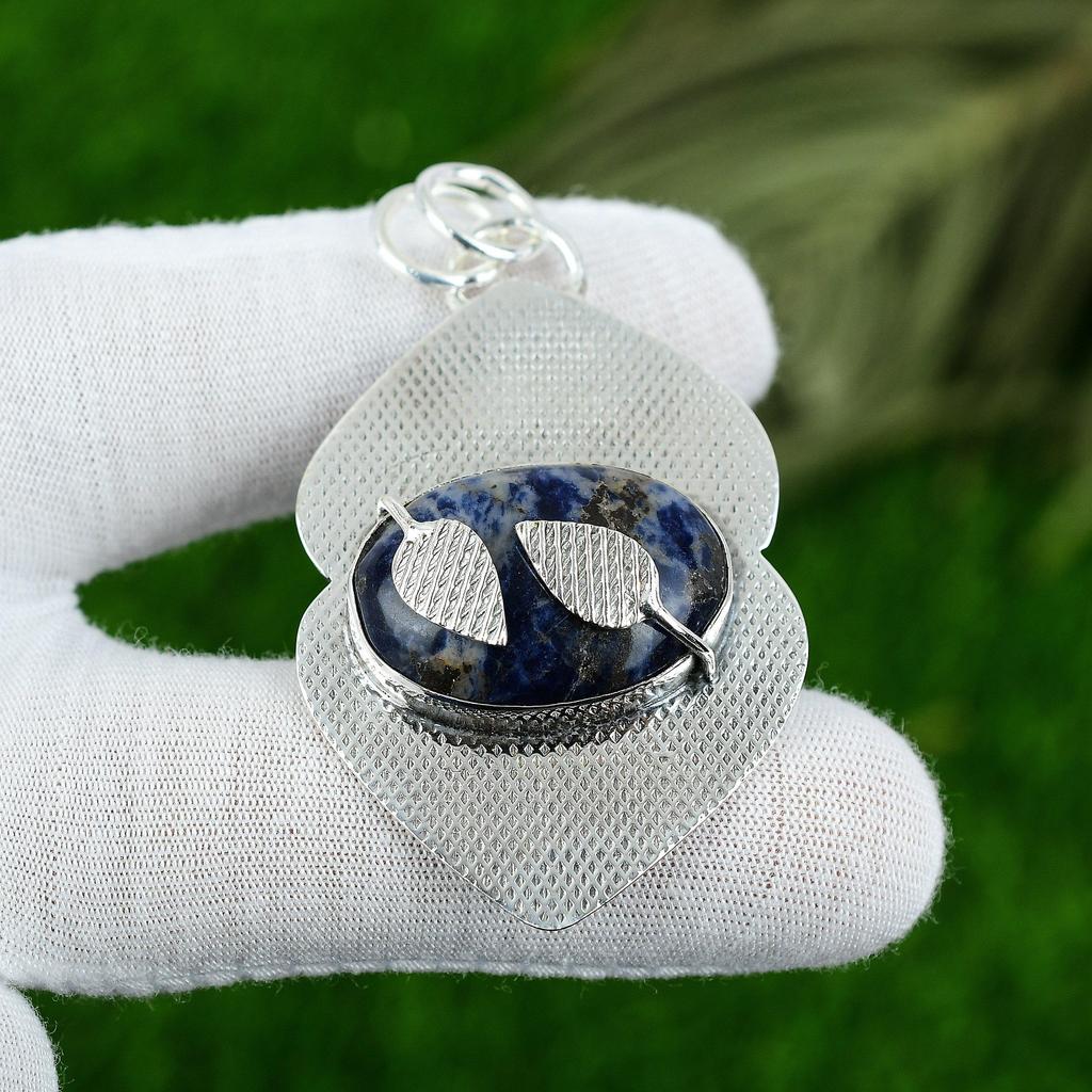 Natural Sodalite Gemstone Pendant 925 Sterling Silver Indian Jewelry For Girls