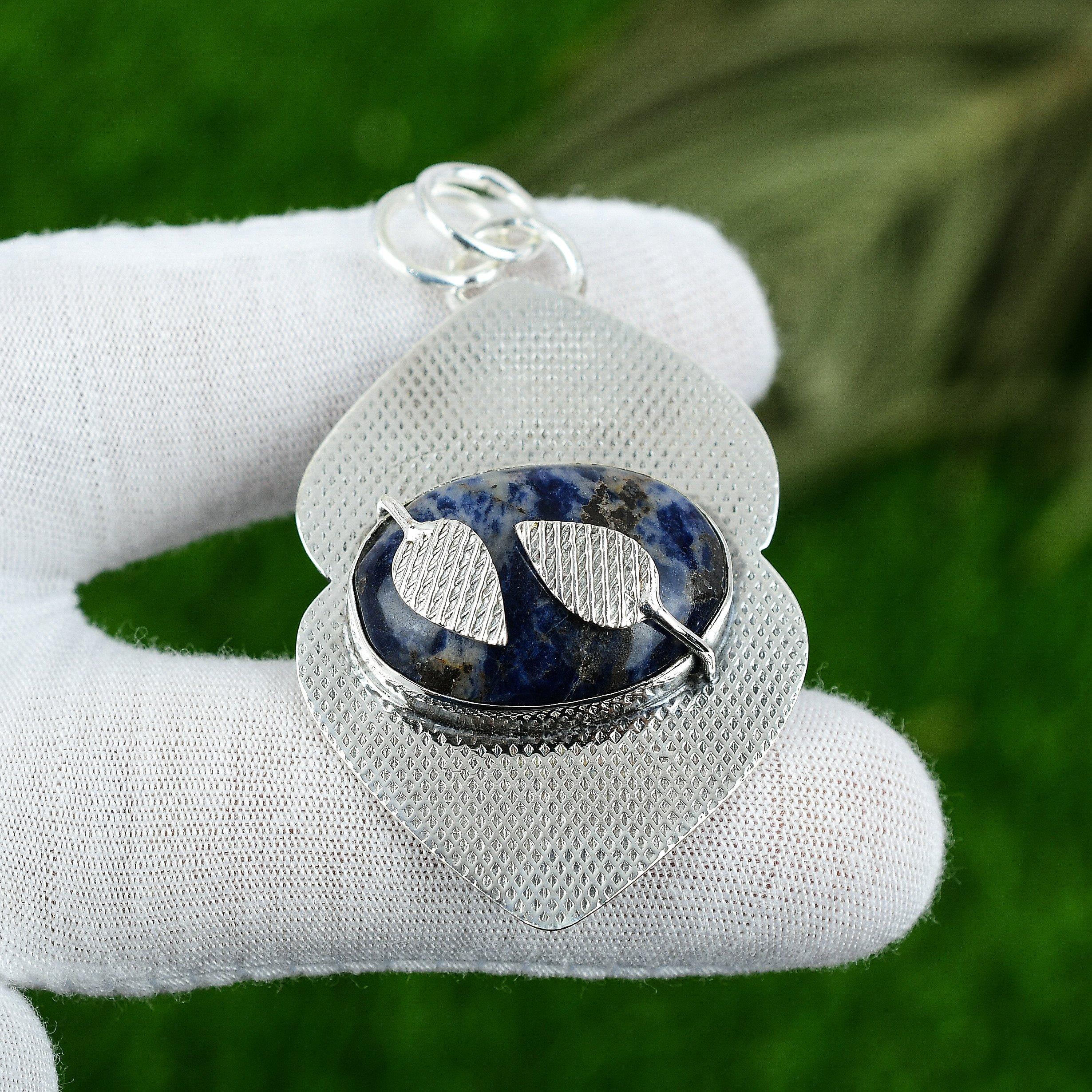 

Natural Sodalite Gemstone Pendant 925 Sterling Silver Indian Jewelry For Girls