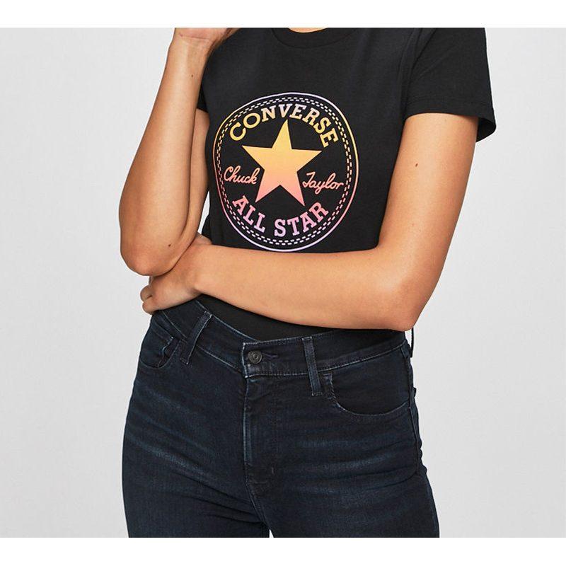 Converse T Shirts Women's Black Crew Neck Moderate Other 10017088-A02