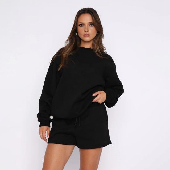 Dámské dvoudílné oblečení Oversized Ležérní Domácí Sladěná Sada Podzimní Dlouhý Rukáv Mikina Šortky Teplákové Soupravy