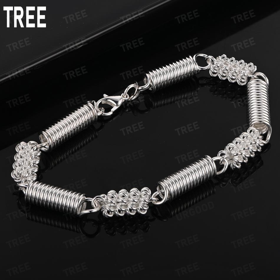 925 Sterling Silver Spiral Coil Filigree Stitching Side Chain Personalized Bracelet Gift Jewelry
