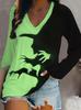 Halloween Bloody Print 3D Graphic Long Sleeve T-Shirt Casual V-Neck Top Polyester Breathable Women's Fashion Apparel