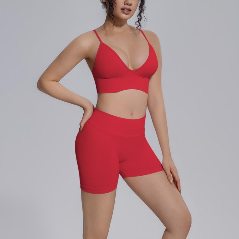 Seamless Yoga Workout Set Zip Jacket Sports Bra V-Waist Shorts Leggings Gym Fitness Outfit