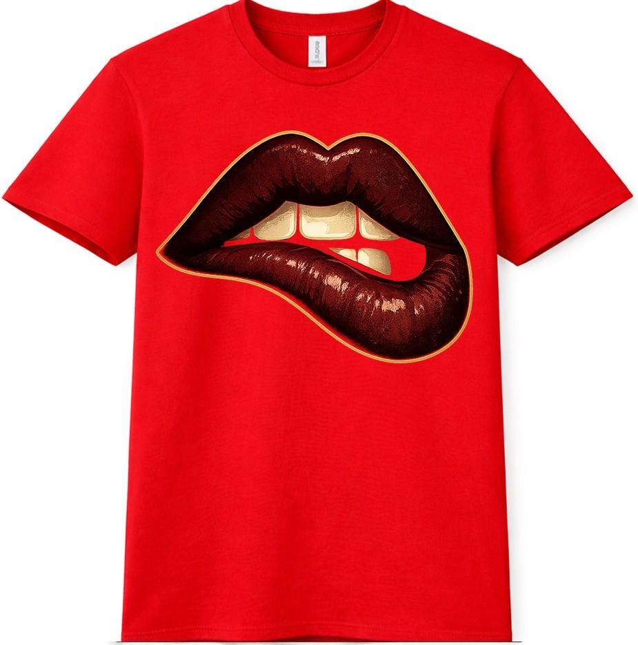 Red Lips T-Shirt Gold Teeth Mouth Kiss Hip Hop Urban Pop Art Graphic Gift Tee 4XL