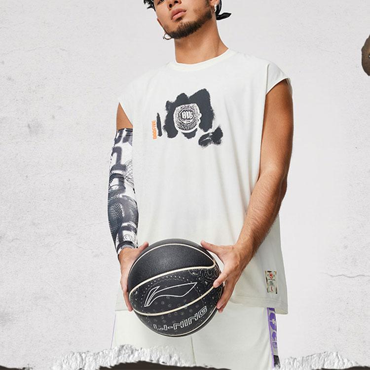 Li Ning Badfive Basketball Series Printed Letter Crew Neck Comfortable Versatile Sleeveless Vest Men Tops Off-White AVSU029-1