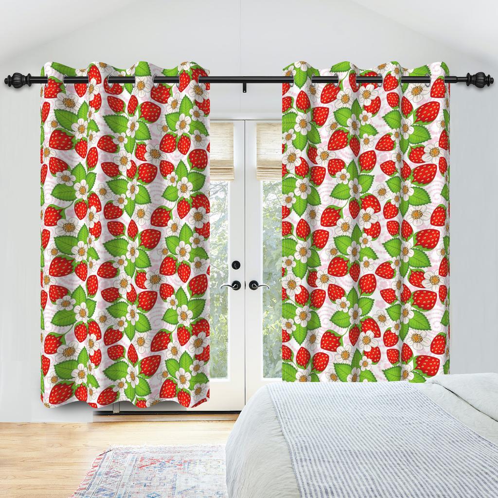 2Pcs Fruit Strawberry Window Curtain Children's Bedroom Blackout Thermal Insulated Room Darkening Noise Reduction Grommet Drapes