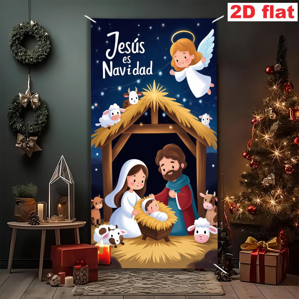 Christmas Door Decoration Shining Stars Christ Jesus Nativity Pattern Photography Background New Year Christmas Party Supplies