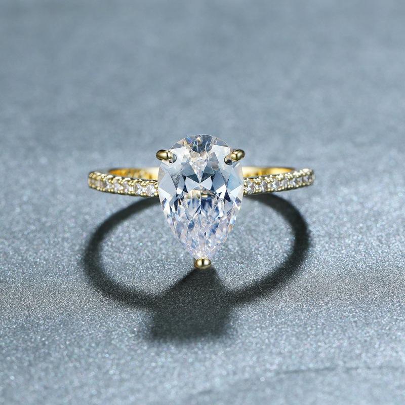 

New pear-shaped cut sparkling zircon eight hearts eight arrows rose gold wedding engagement ring women no. 10