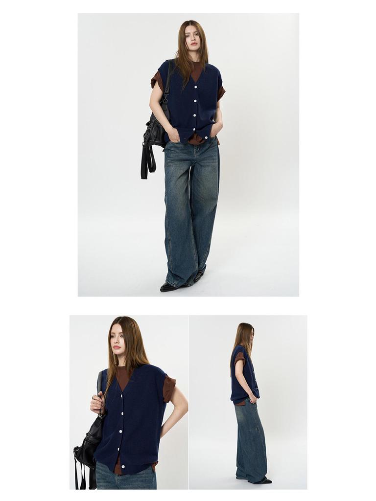 Louvre Korean Retro V-Neck Wool Knit Vest - Women's Slim Fit, Loose, Flexible Spring Top