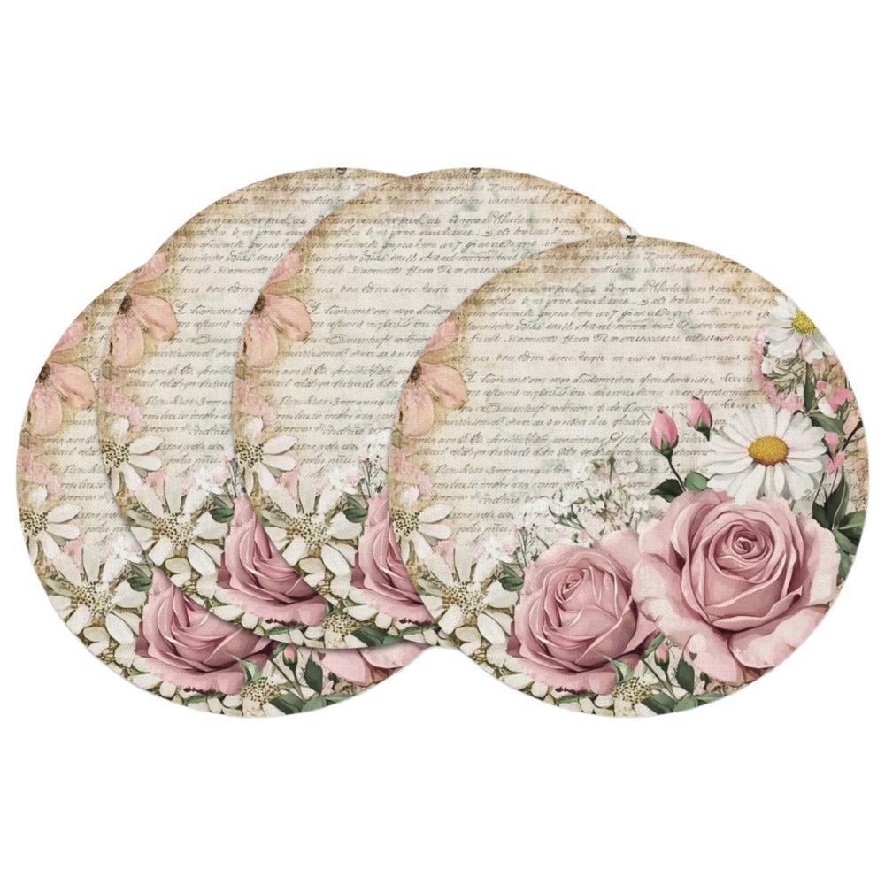 4PCS Stain-Resistant Insulation Table Mat Washable Dining Table Protector Bowl Mats Cafe Style 1