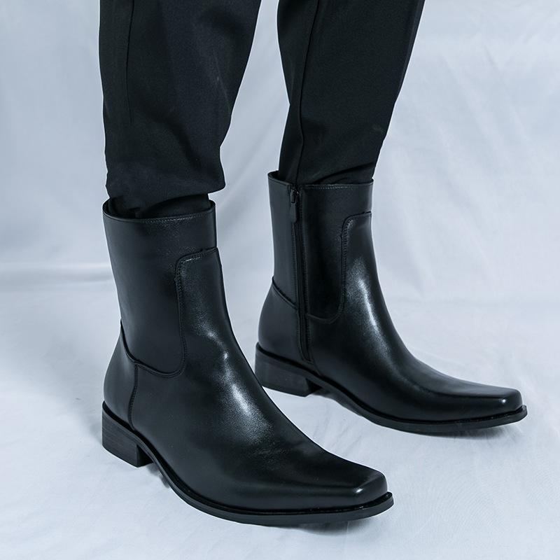Chelsea boots are popular in autumn and winter in Europe, America, pointed toe personality side zipper short tube Martin boots tide J 38 чёрный