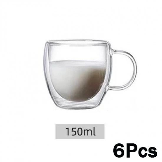 Double Wall Glass Coffee Mugs Milk Mug with Handle Cappuccino Latte Hot Drink Classic Coffee Glass Set Heat Cold Resistant Glass Coffee Glass