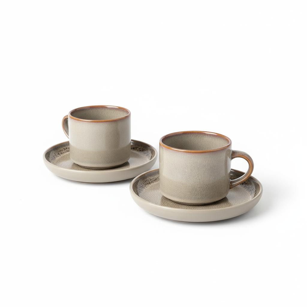 Cups With Saucers For Coffee And Tea Set 200 Ml Beige Ø 8.5 Cm