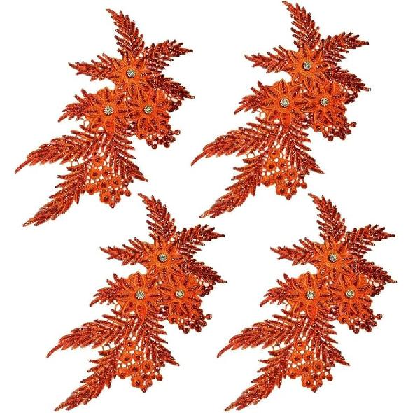 4er-Pack 3D-Blumen-Pailletten-Applikation mit Strass-Glitzer-Perlen-Stickerei, Stoff-Spitzenbesatz für Hochzeit, Brautkleid, Kleid, Tasche, Kissen