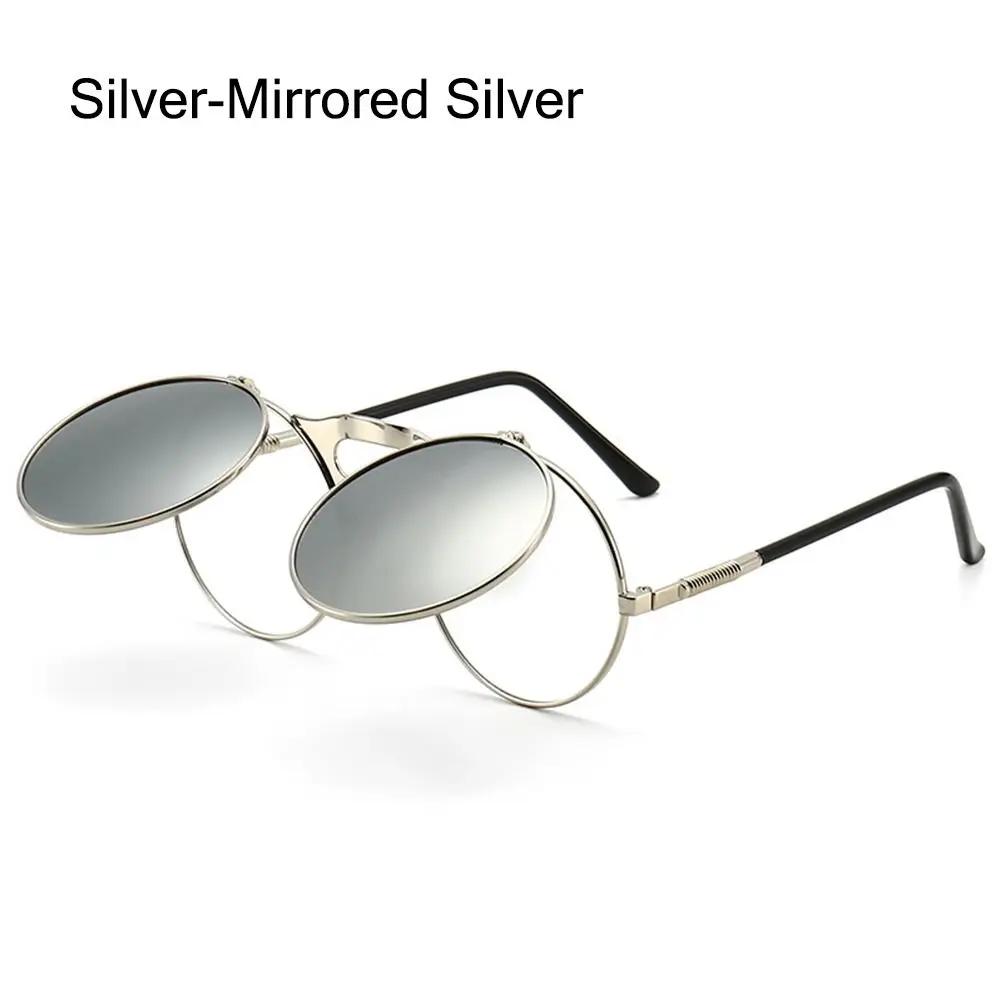Vintage Retro Vintage Runde Klapp Sonnenbrille für Damen Erwachsene & Herren Erwachsene Kreis Steampunk UV 400 Sonnenschutz Sonne gray