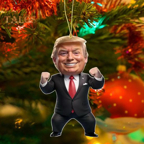 7 Stück Trump-Weihnachtsornament, 2D-flaches Acryl, Cartoon-Trump-Hängeornament, Weihnachtsbaum-Dekoration, Rucksack-Behang, Geschenk für Trump-Fans