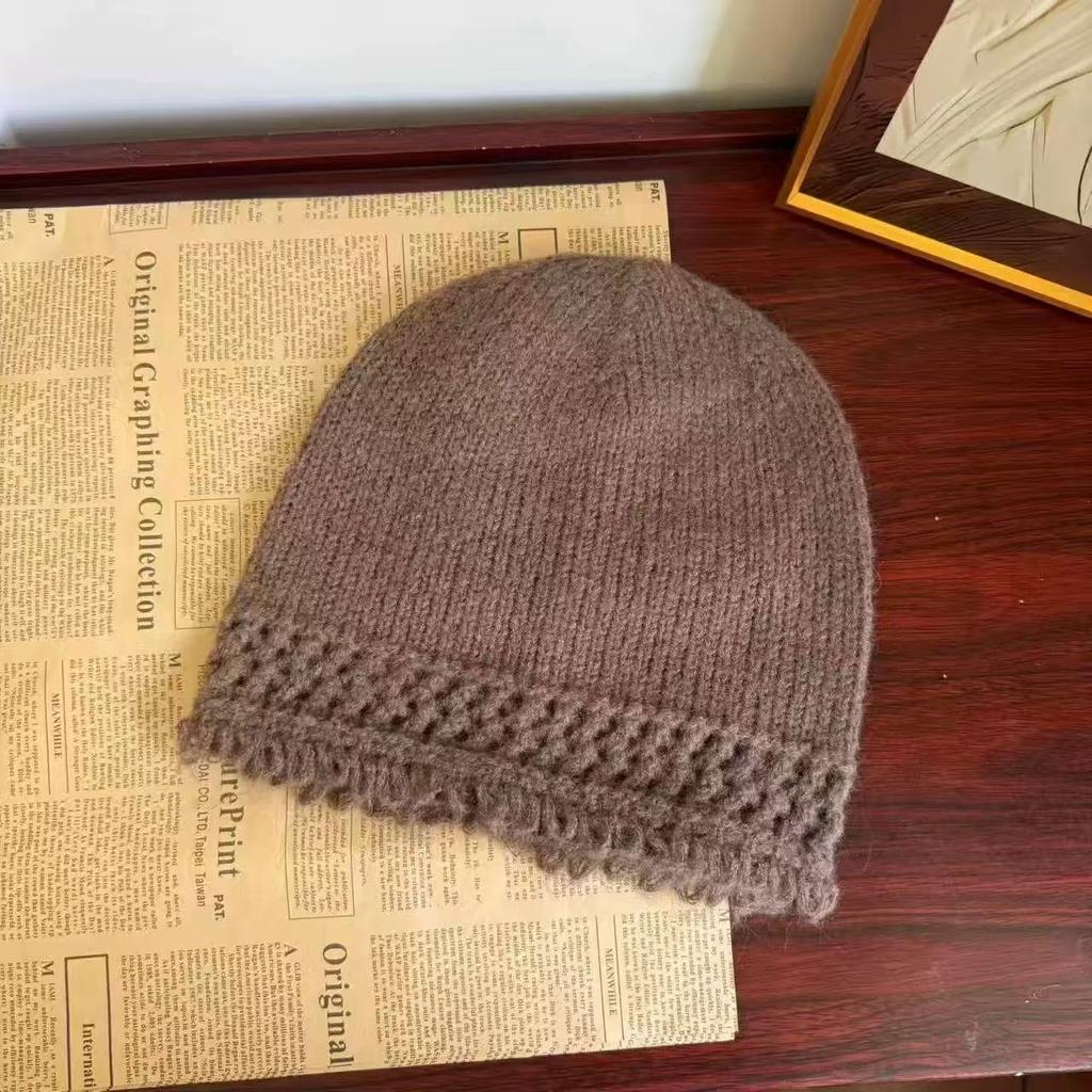 New Fashionable Tassel Edged Knitted Hat for Women  Versatile Face Showing Small Woolen Cold Hat  Korean Style Trendy Hat