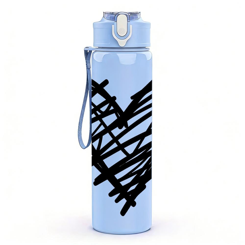 1PC Rough Line Drawing Love Heart 750ml Color Plastic Sports Water Bottle Leakproof Flip Straw Lid Suitable for Sports Office Home Use