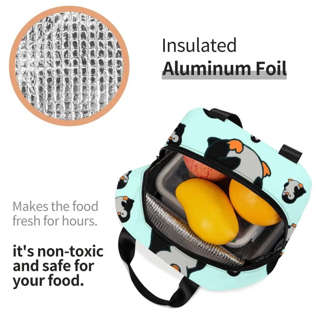 Custom Cute Penguins Lunch Bag Men Women Cooler Thermal Insulated Lunch Boxes for Adult Office