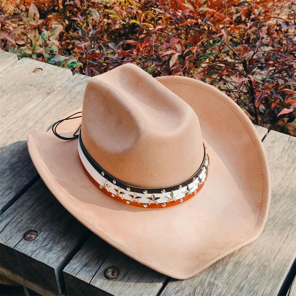 Wide Brim Cowboy Hats for women retro cow belt suede cowboy Hat men Cattleman Style Suede Rancher Hat for Men sombrero hombre