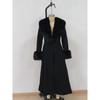 Women Wool Blend Coat Faux Fur Collar Cuffs Fitted Waist Flared Maxi Silhouette Outerwear Winter Elegant Street Overcoat