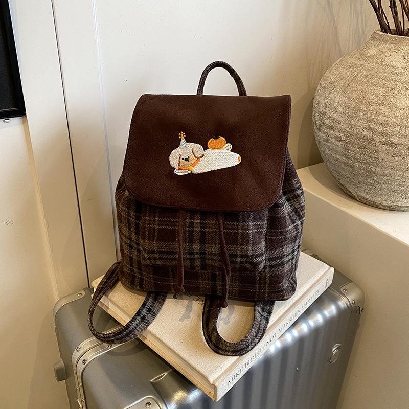 

Chic Plaid Cartoon Backpack for Girls - Cute, Versatile for School and Travel кавовий