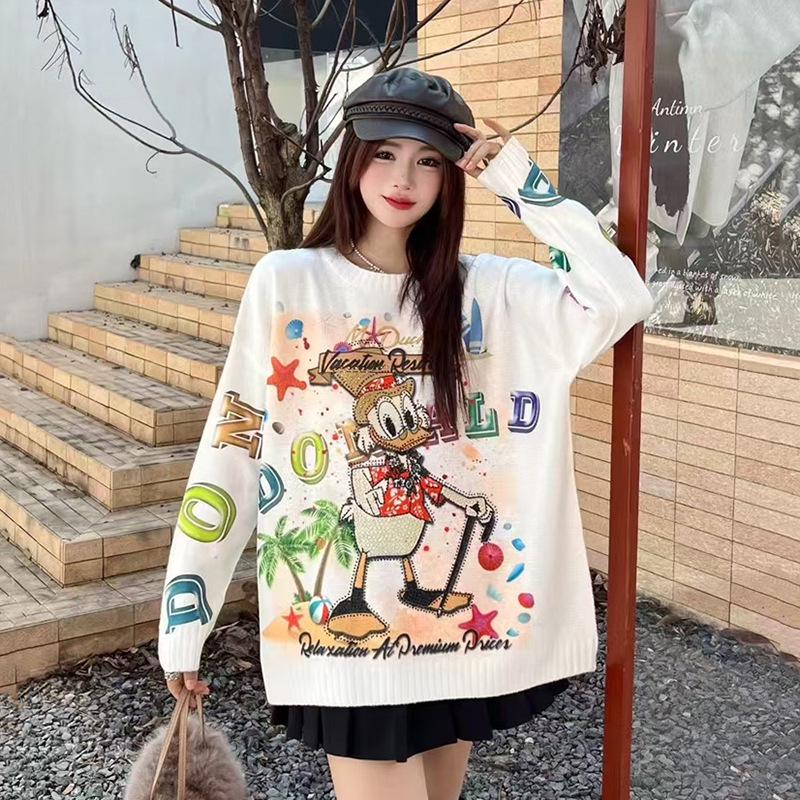 Women's Plus Size Cartoon Print Sweater - Autumn/Winter Trendy Heavy Knit Pullover