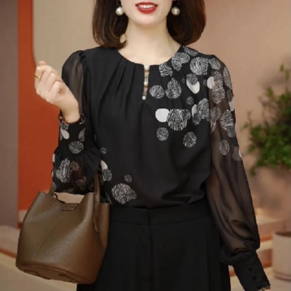 Damen Sommer Übergröße Dame Pailletten Spitze Knopf O-Ausschnitt Langarm Y2K Oberteile