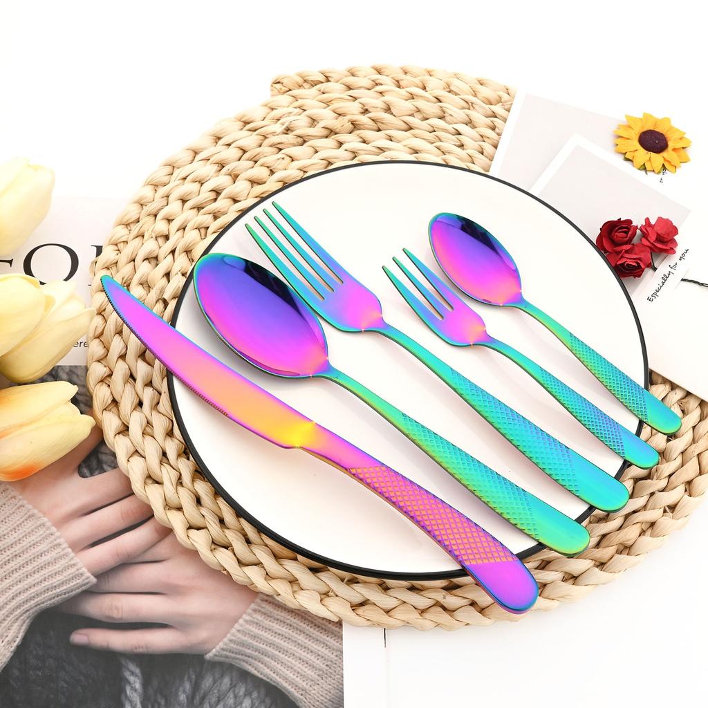 30Pcs Fashion Golden Dinnerware Set High Quality Stainless Steel Cutlery Set Dinner Knife Fork Silverware Flatware Set