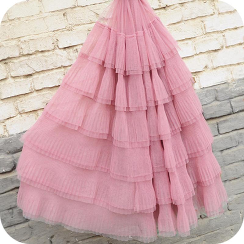 100*70cm Ruffled Tulle Lace Cake Skirt Pleated Mesh Lace Fabric Wedding Dress Fluffy Skirt Diy Sewing Lace Trim Fabric